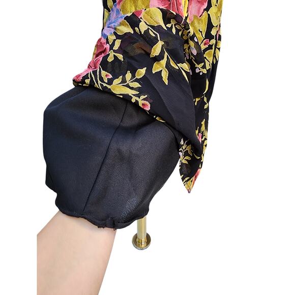 Vtg Black Floral Colorful Beaded Long Maxi Formal Whimsi Goth Mesh Dress Sz M - Picture 7 of 9